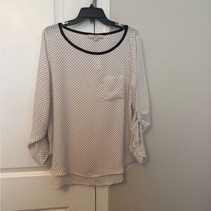 LOFT White Polka Dot Blouse with Black Trim